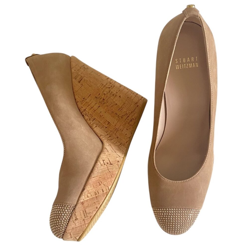 Stuart Weitzman Tan Wedges with Studded Toe